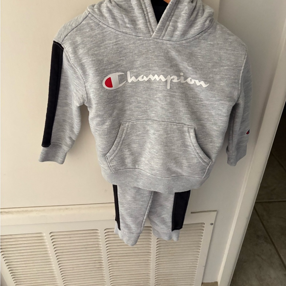 Champion Kids Light Gray and Black Hoodie Set